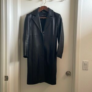 Leather long jacket.